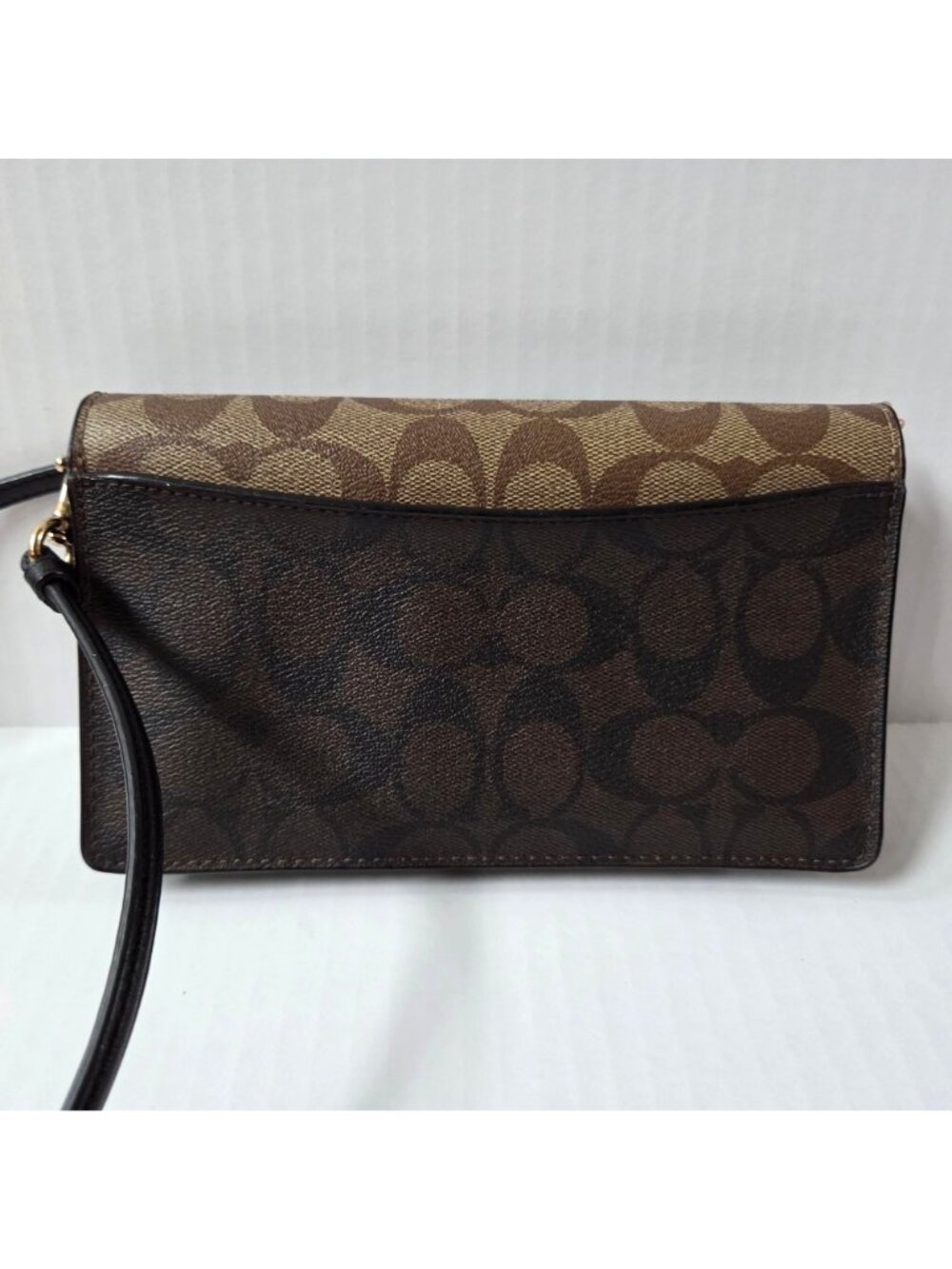 Coach Anna Foldover Clutch Crossbody Brown Signature Canvas & Leather Purse - Picture 8 of 16